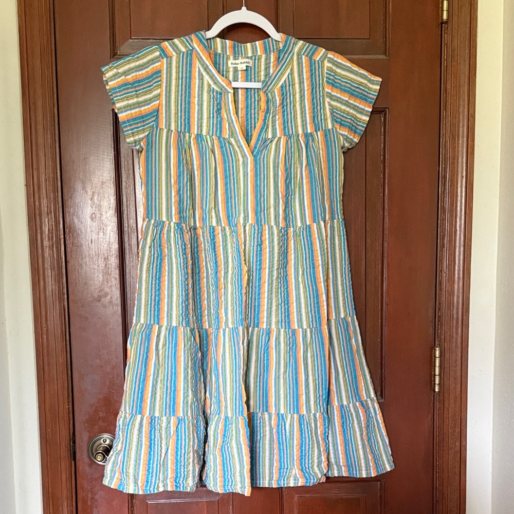 Roller Rabbit Striped Blue & Yellow Tiered Woman’s Dress